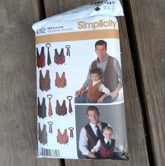 Simplicity Sewing Pattern 4762 Vests & Ties Men S-XL Boys S-L - Picture 1 of 1